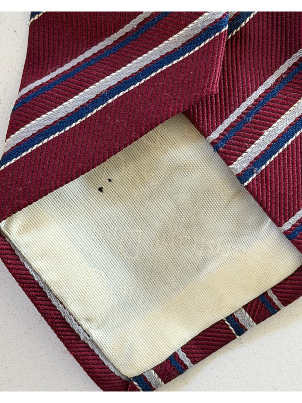 Men's Dior Burgundy Striped Tie with Subtle Embroidery - Picture 4 of 6